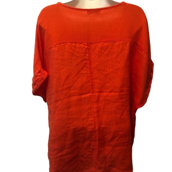 Bella Umbra 100% Linen Lagenlook Tunic Top Size 2X Orange Rolled Short Sleeve - Picture 4 of 6